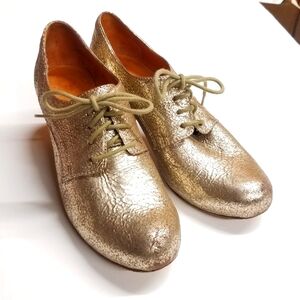 Frye Gold Metallic Crackle  Leather Derby Oxford Heels 8.5